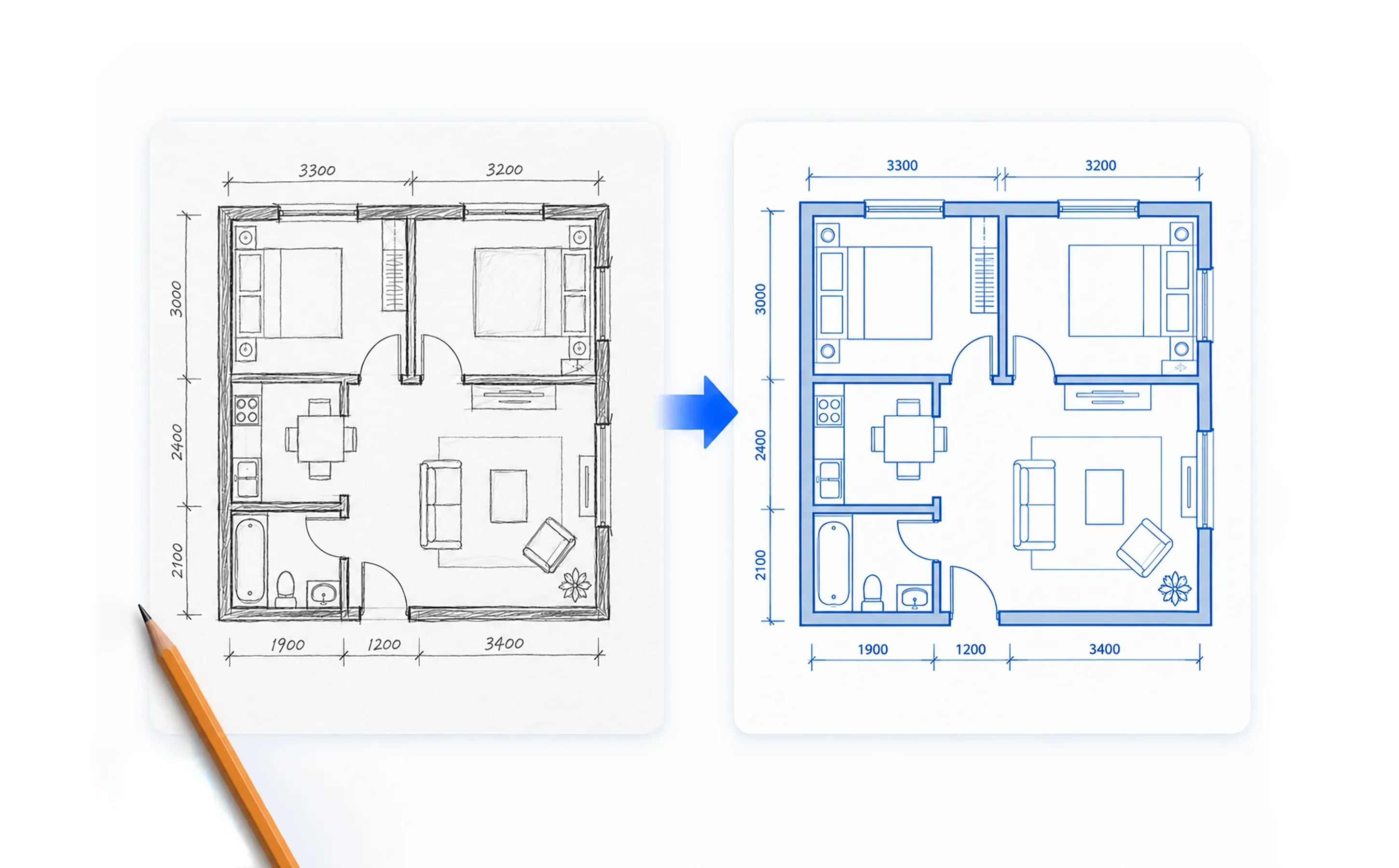 Schets naar plattegrond