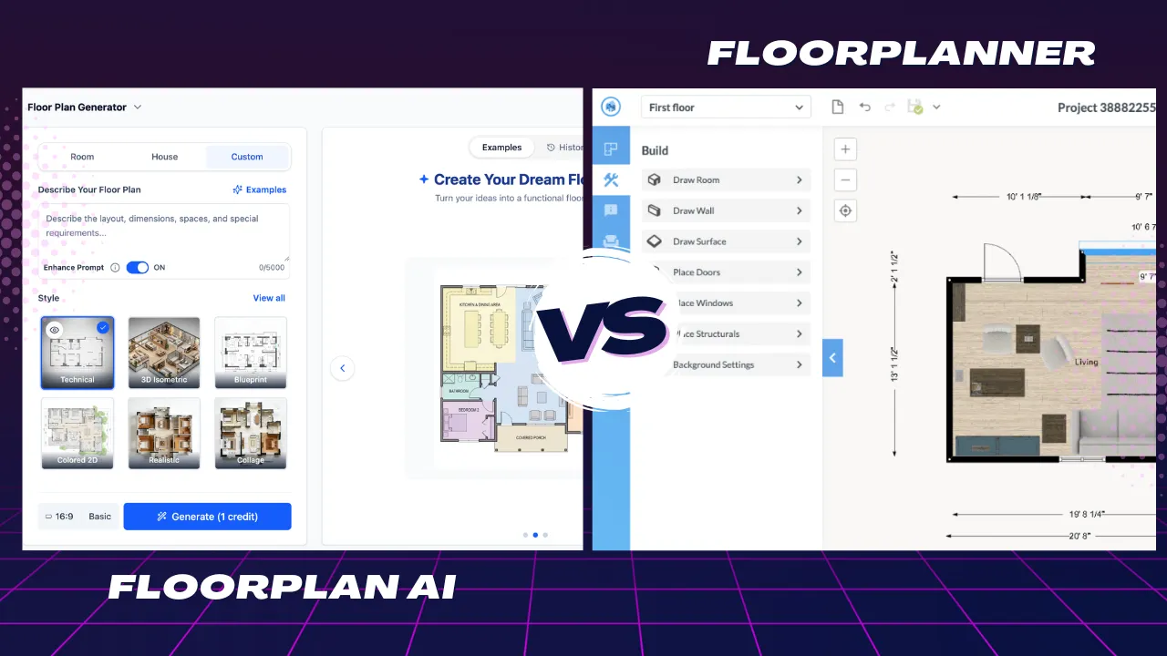 Floor Plan AI generator compared with the Floorplanner browser editor