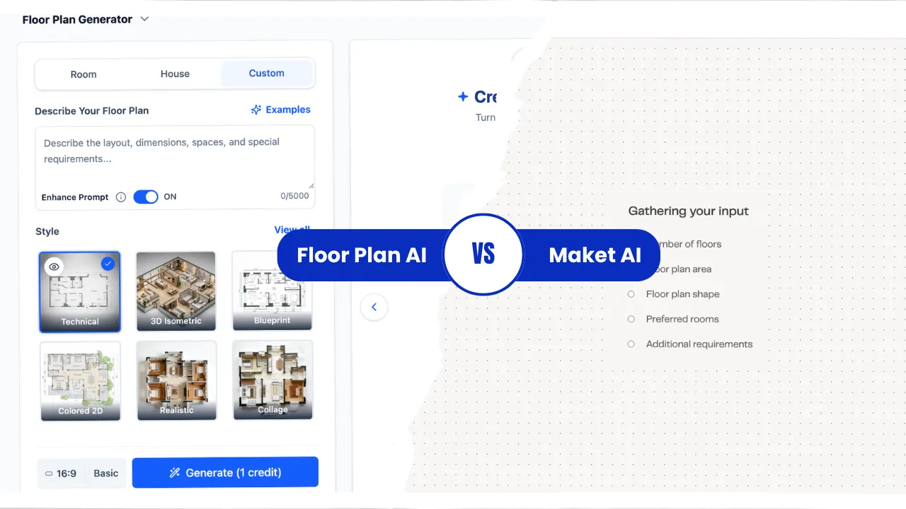 Floor Plan AI generator compared with the Maket AI requirements canvas