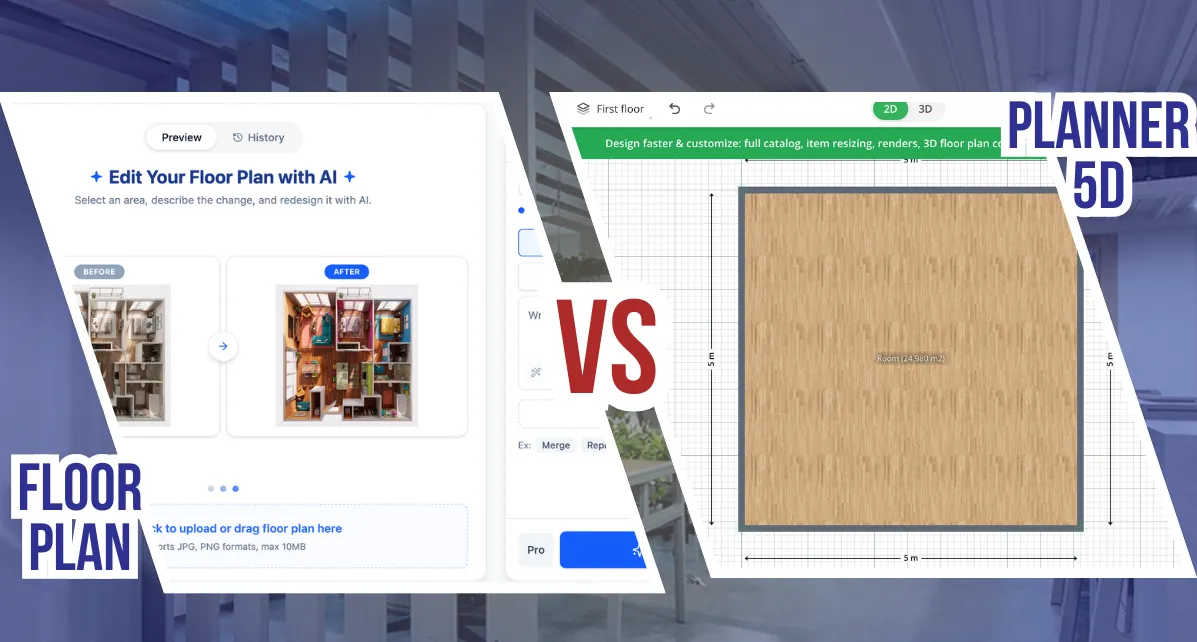 Floor Plan AI editor compared with the Planner 5D floor plan editor