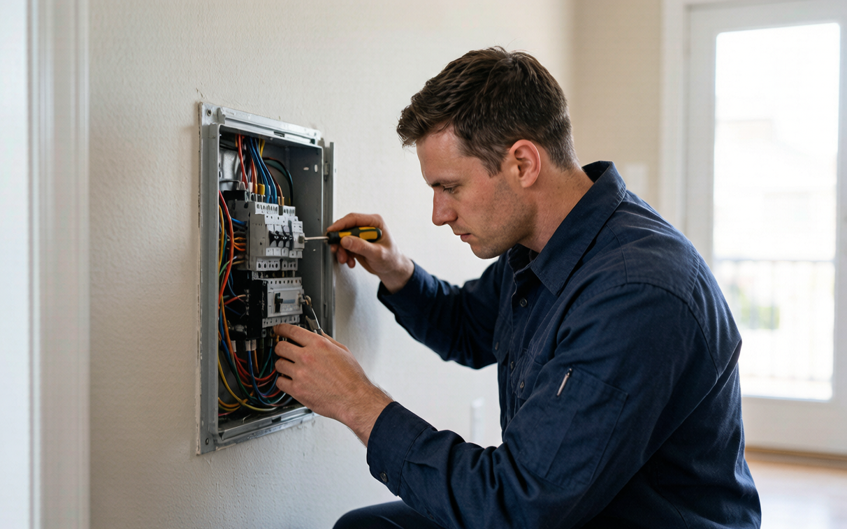 Electricians using an electrical plan maker