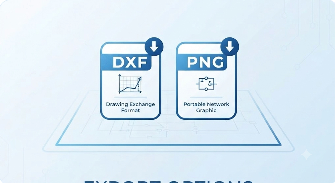 PNG and DXF export options for electrical plans
