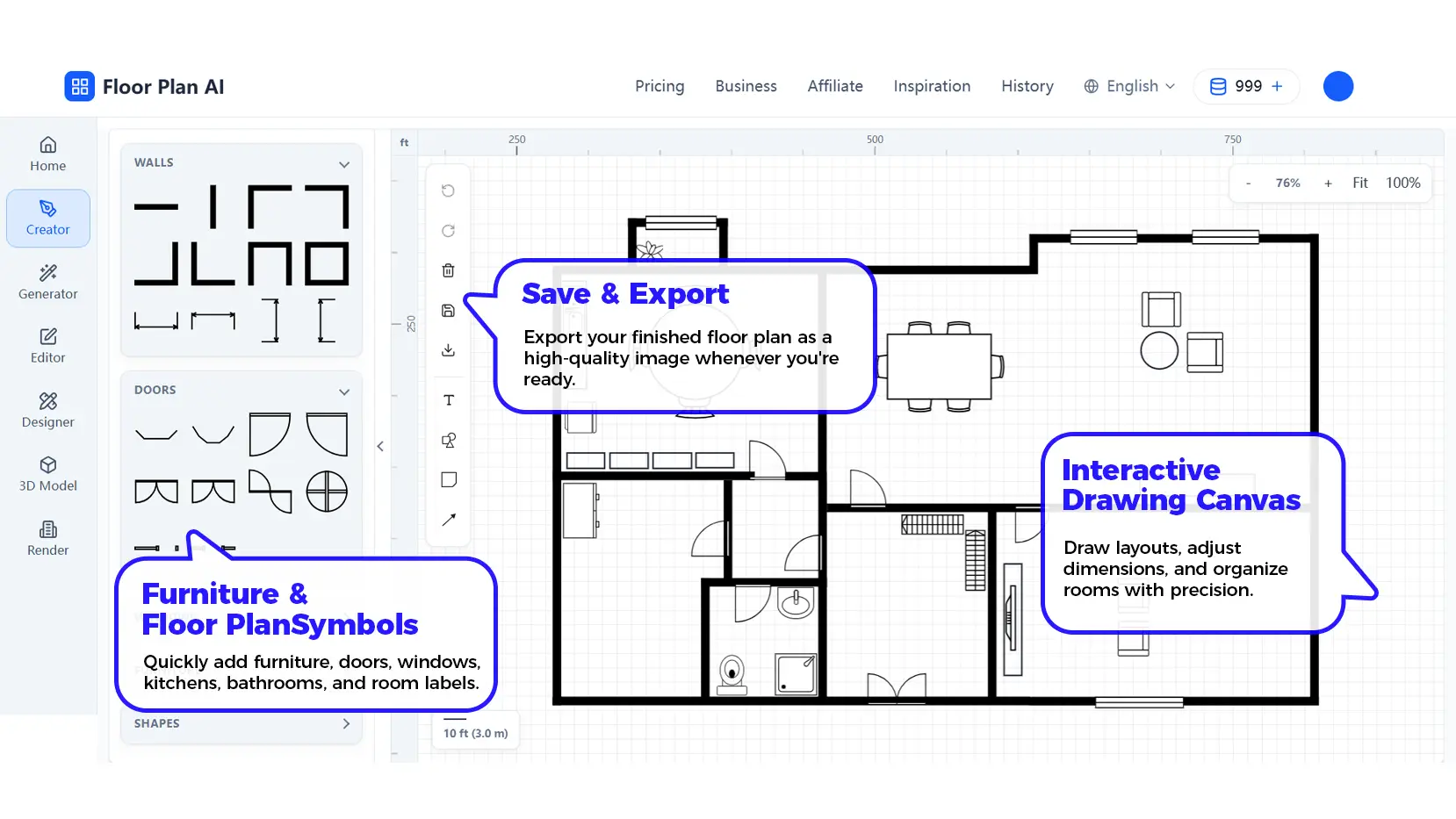 Floor Plan Creator workspace interface