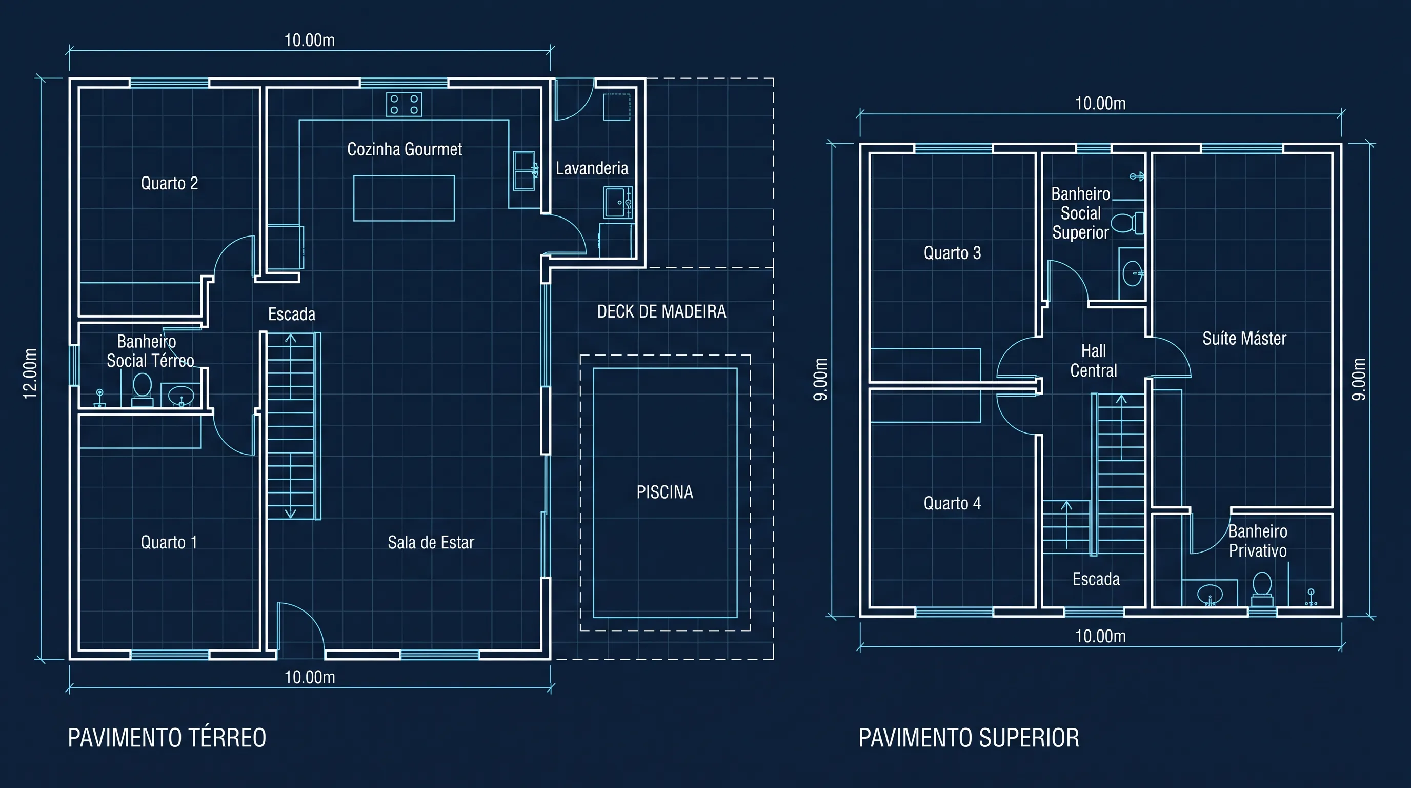 Brazilian Two-Story Side-by-Side Blueprint Layout