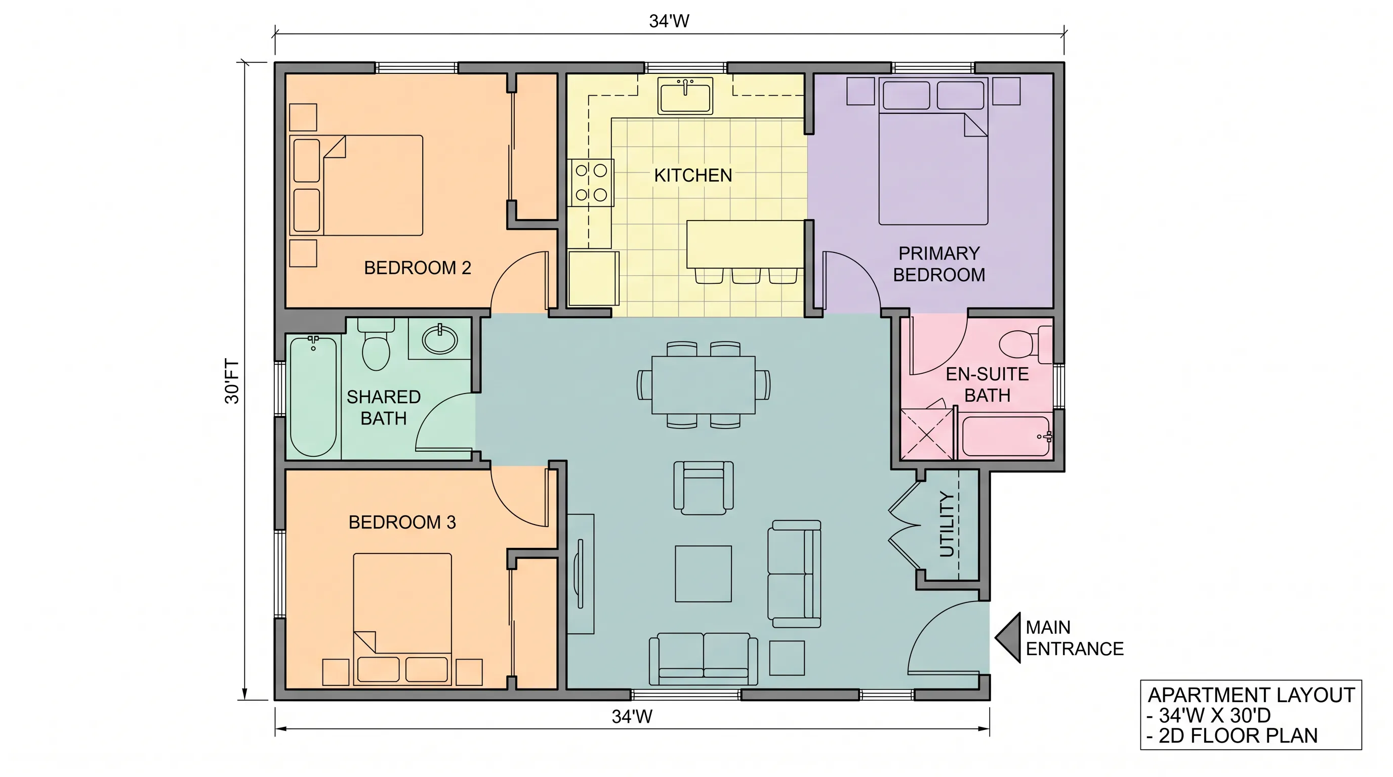 Colored Apartment with Central Living Hub