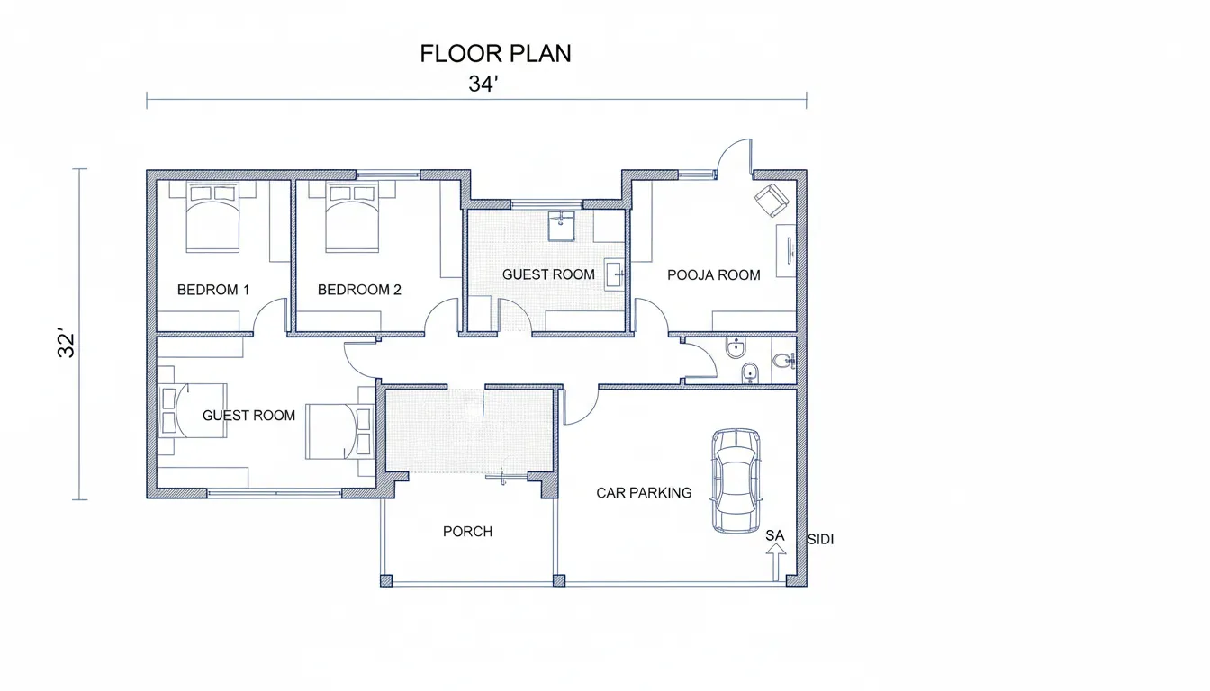 Indian 3-Bedroom Home with Pooja Room