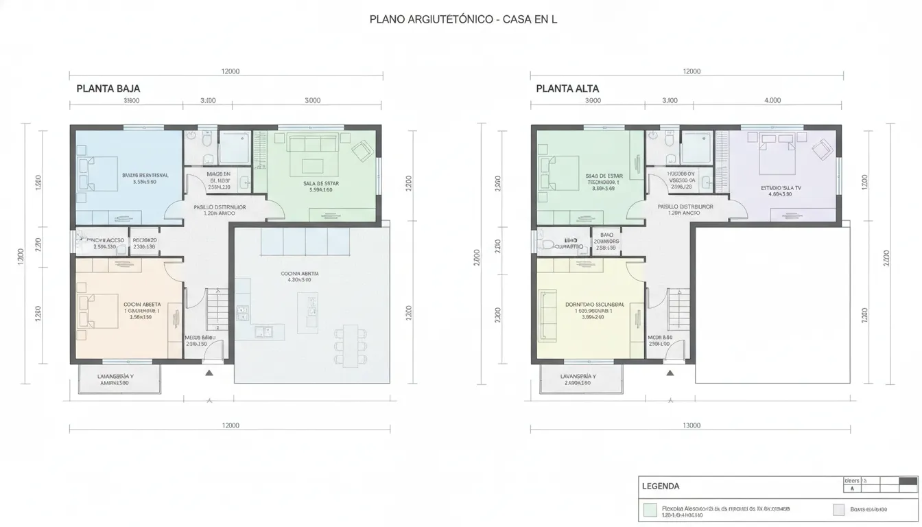 L-Shaped Two-Story Home with Central Courtyard — Colored
