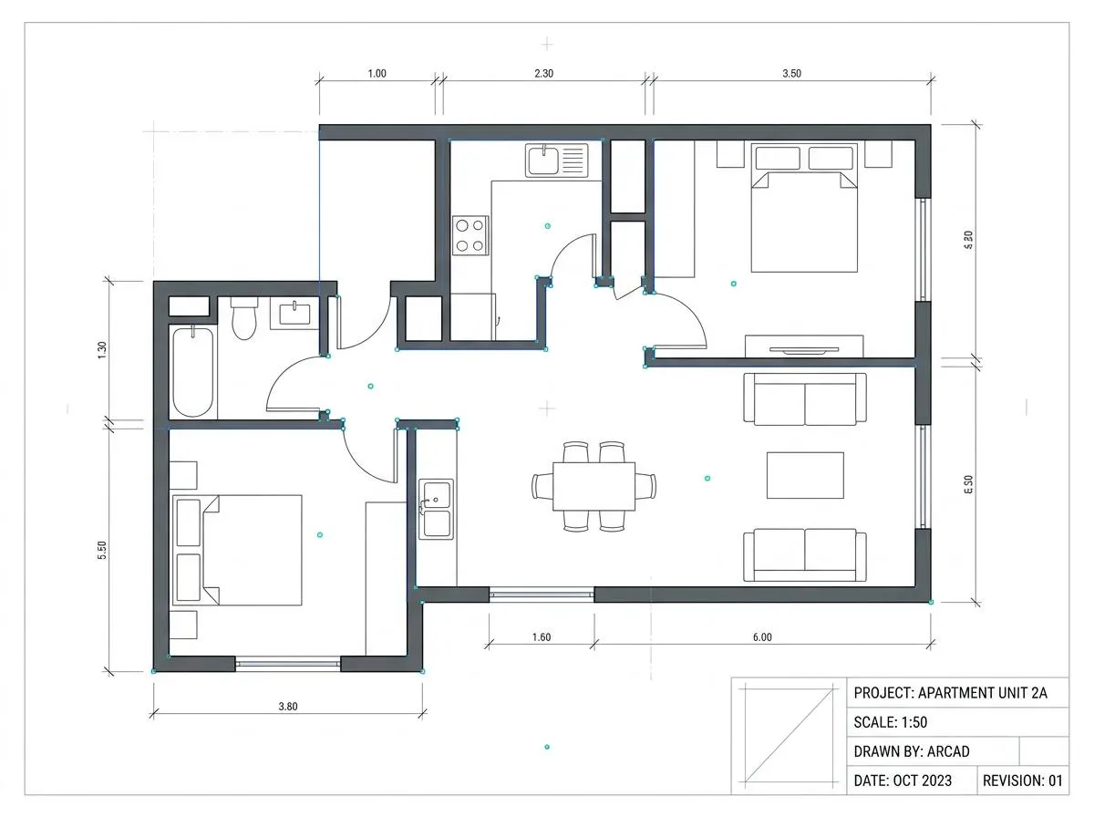 Apartment floor plan image with furniture and dimensions before DWG conversion