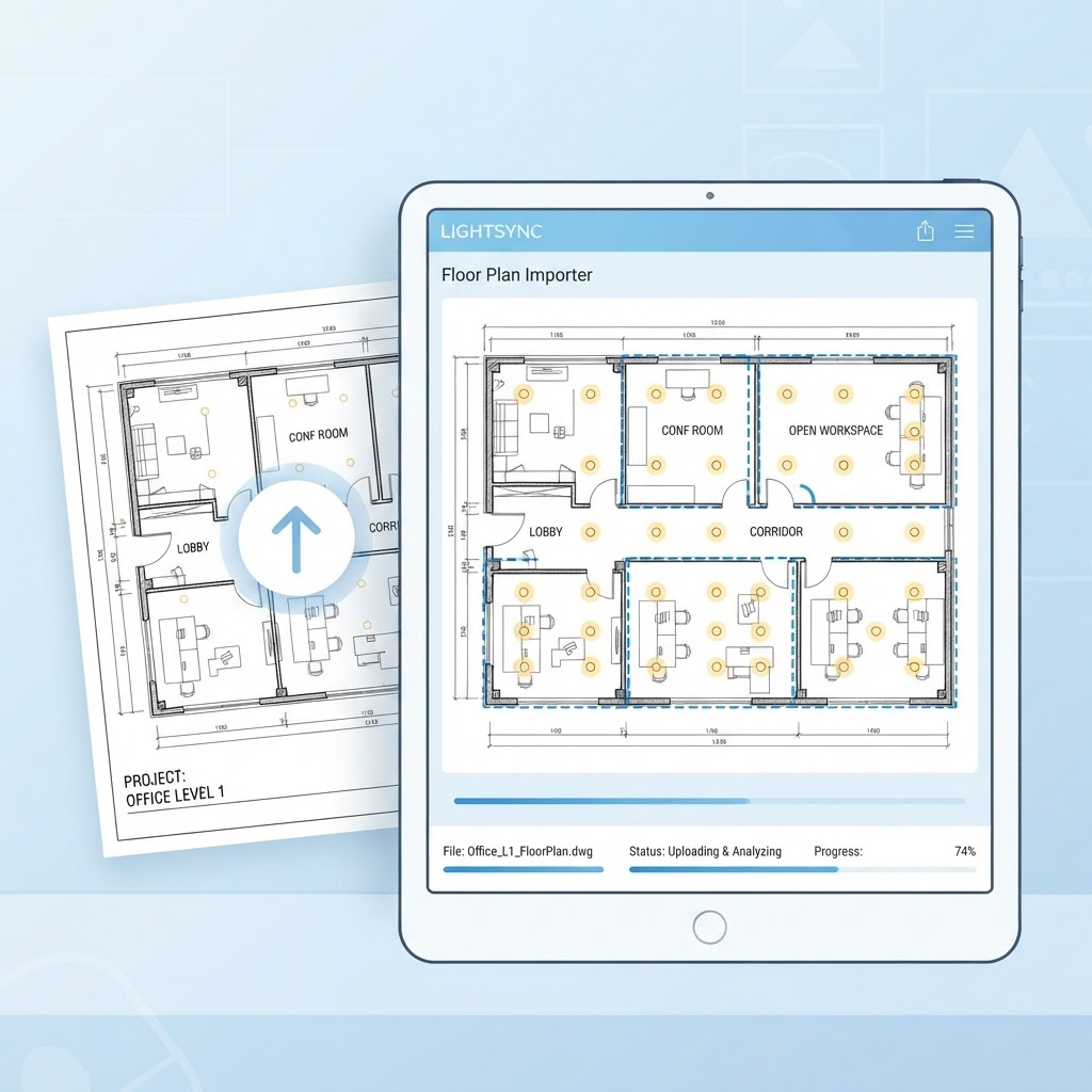 Lighting plan started from an uploaded floor plan