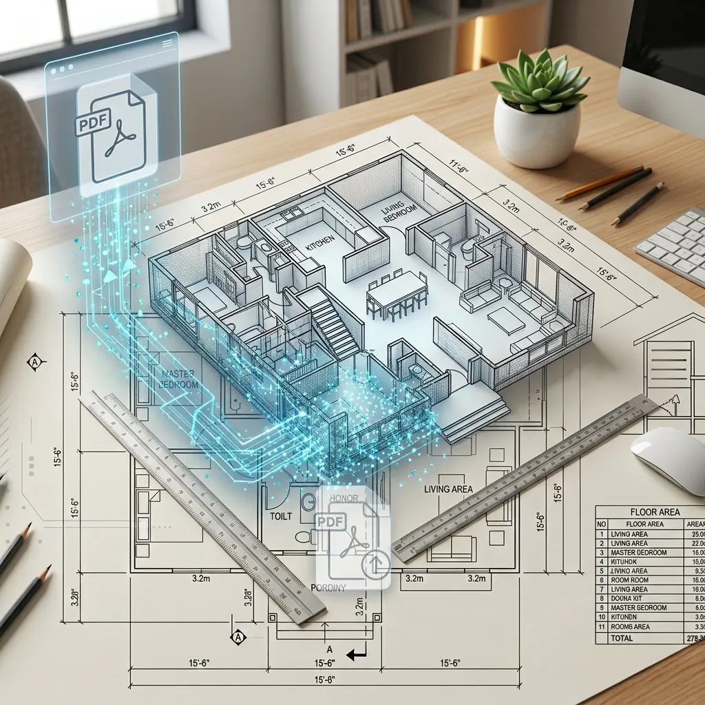 PDF-Zeichnung, die in eine bearbeitbare DWG-Datei umgewandelt wird