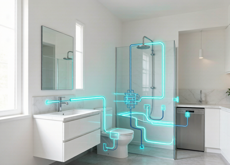 Bathroom and kitchen plumbing plan example
