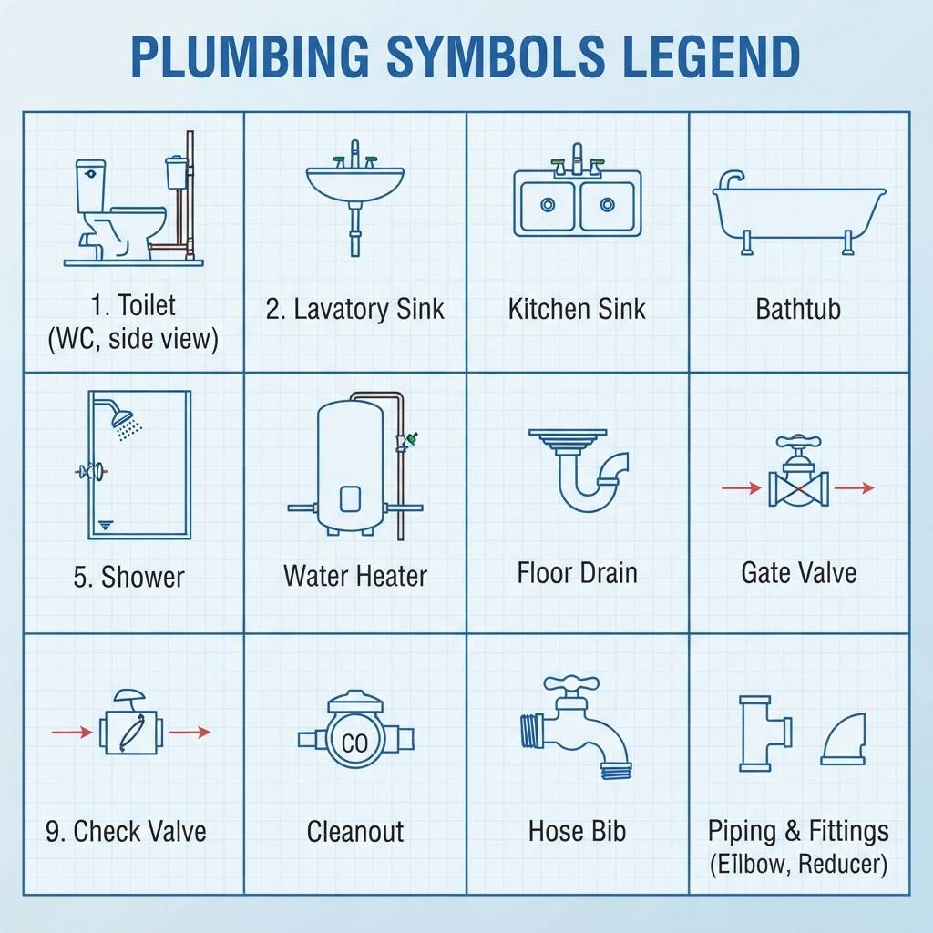 Plumbing symbols and fixture library