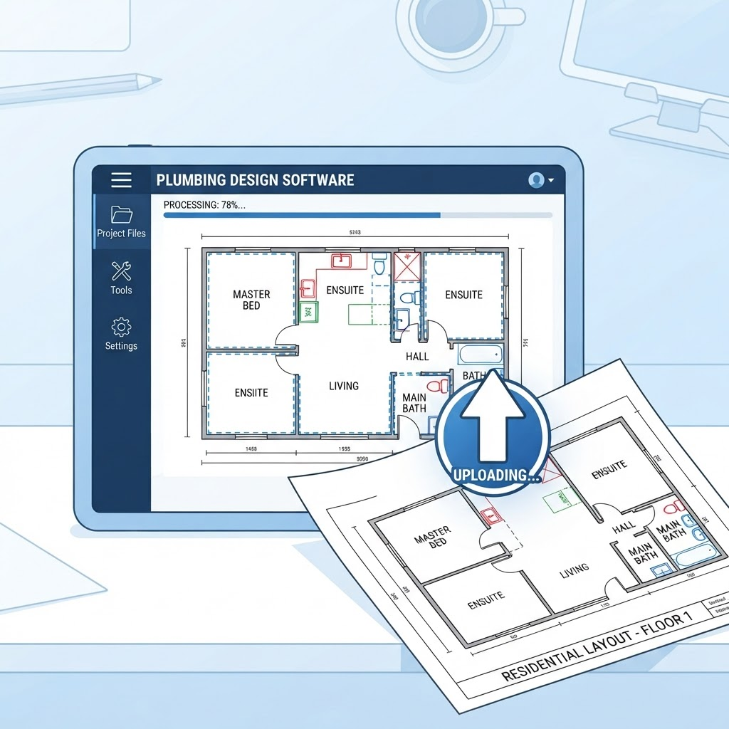 Uploaded floor plan with wet areas highlighted