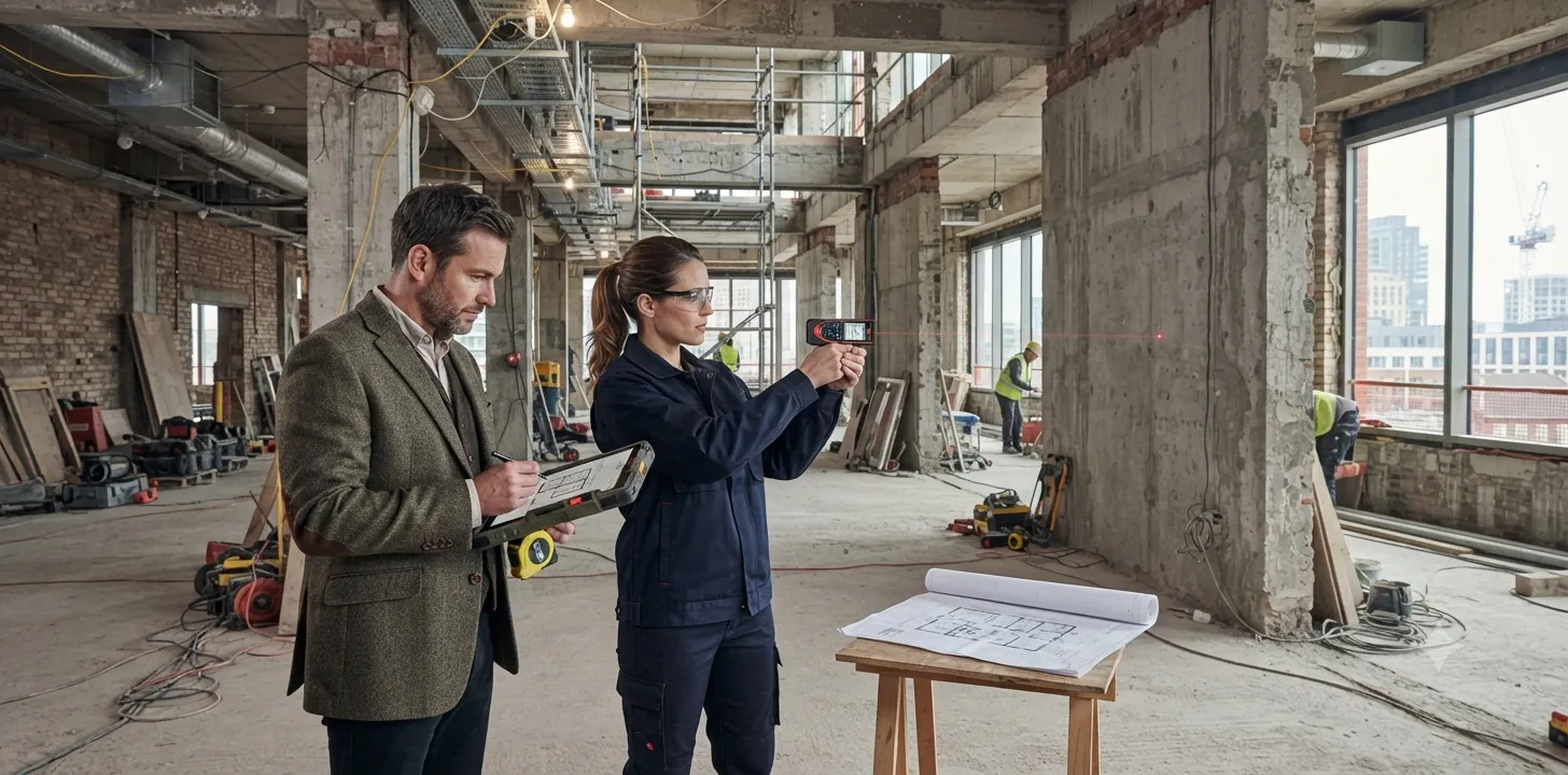 Builder and contractor reviewing construction plans